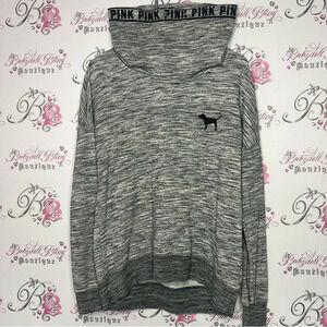 Victoria secret pink  pull over hoodie sweater grey logo print neckline cozy